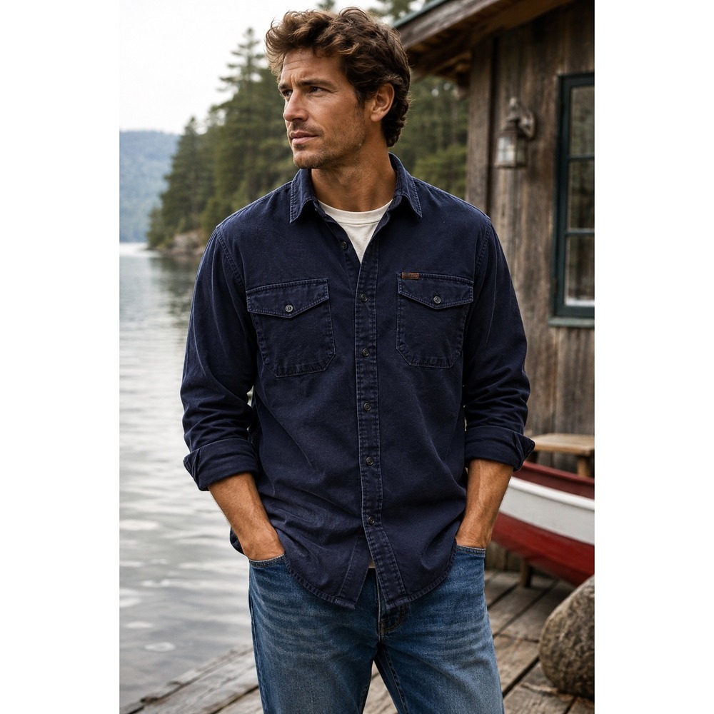Vintage Polo Sport Ralph Lauren Sportsman Shirt Mens M Navy Cotton Workwear Y2K